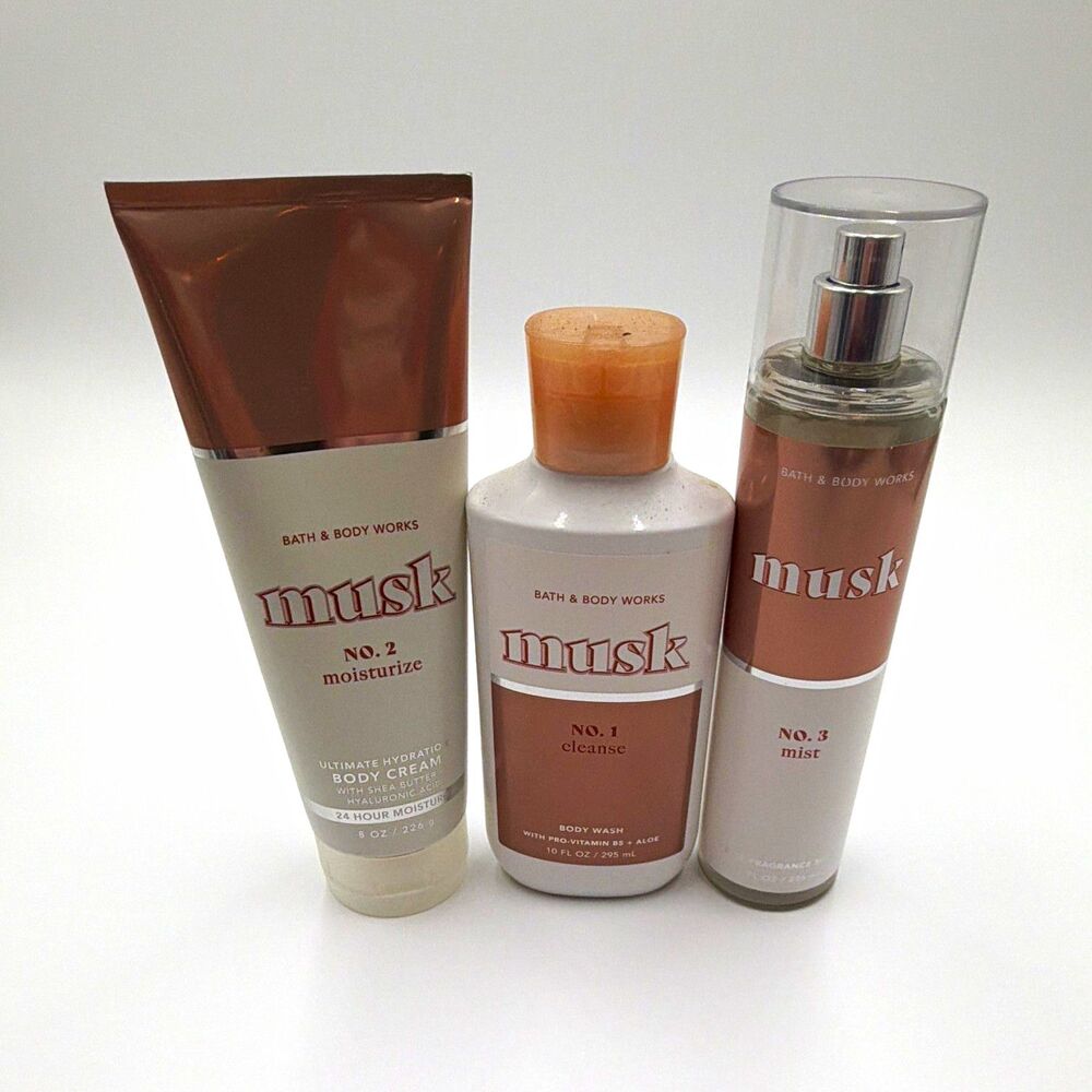 Bath & Body Works Musk Collection 3pc Set Mist, Wash & Cream 8/10 fl oz